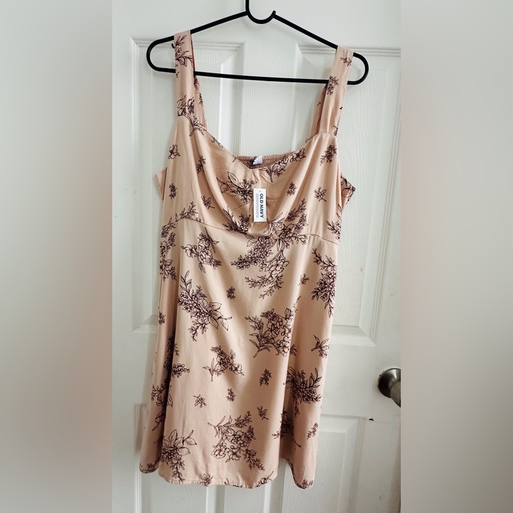 Old Navy Midi Dress - Beige with Brown Floral